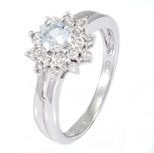 Sterling Silver Aquamarine & Diamond Ring Size 7